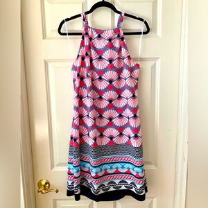 Crown & Ivy, Large, halter dress. Bold, colorful pattern with tied neckline.